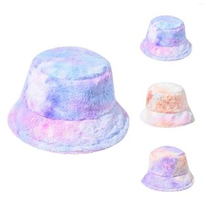 Wide Brim Hats Women Winter Spring Tie-dye Fashion Fleece Warm Hat Fisherman Sunscreen Outdoors Big Buckets