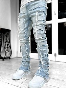 Men's Jeans European And American Street Fashion Denim Straight Leg Pants Elastic Patch