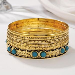 Bangle 6PCS/Set Vinatage Metal Bracelets Bangles Sets For Women Fashion Antique Gold Silver Color Green Stone Men Punk Jewelry