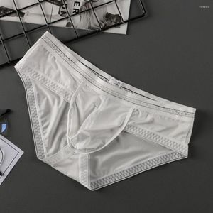 Unterhosen Männer Slips Eis Seide Unterwäsche Männer Sexy Transparent Atmungs Niedrige Taille Spitze Rand Männliche Höschen Dessous