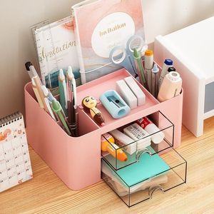 Pencil Cases Creative Transparent Drawer Storage Box Desktop Cosmetics Organizer Student Pen Holder School Office Stationery Supplies 230907