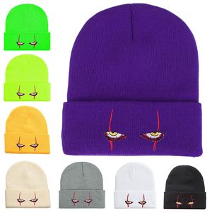 Skull Caps Pennywise Scary Eyes Beanies Embroidered Knitted Hats Winter Keep Warm Hats With Terror Element Suitable for Halloween