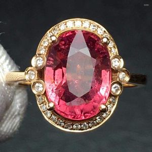 Cluster-Ringe, roter Turmalin-Ring, 3,9 ct, reines 18-Karat-Gold, Juwel, natürliche Rubi-Edelsteine, Diamanten, weiblich, für Frauen, fein