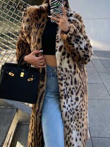 Women's Fur Faux Fur UCXQ Winter Long Warm Thick Leopard Fluffy Faux Fur Coat Women Tiger Print Runway Loose Luxury Designer Clothing Women 2023 New x0907