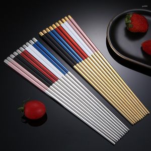Essstäbchen, 5 Paar, chinesisches Metall, 304 Edelstahl, tragbare Reise-Essstäbchen, wiederverwendbare Stäbchen für Sushi Hashi