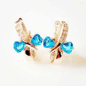 Dangle Earrings Trendy Women Rose 585 Gold Color Jewelry Luxury Blue Stone Cubic Zircon Drop Earring