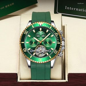 Orologi da polso AILANG Orologi meccanici verdi in silicone moda per uomo Top Tourbillon automatico da uomo con lancette luminose