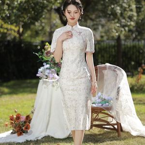 Этническая одежда, летнее элегантное Cheongsam с короткими рукавами, классический женский воротник-стойка в китайском стиле Qipao