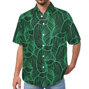 Camisas casuais masculinas blusas de impressão tropical homem folhas verdes havaianas mangas curtas estéticas camisa de férias de grandes dimensões presente de aniversário