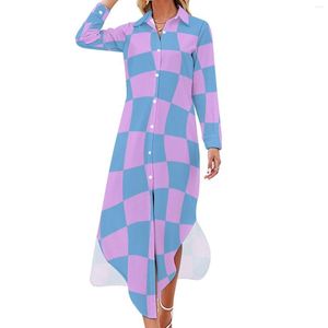 Vestidos casuais retro mod vestido abstrato checkerboard streetwear sexy v pescoço elegante chiffon manga longa roupas tamanho grande