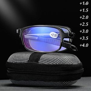Solglasögon modedesign Läsglasögon med låda unisex fällbara dator presbyopia män kvinnor anti-reflekterande glasögon