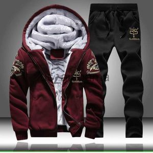 Homens Tracksuits Causais Tracksuits Homens Conjuntos Com Capuz Engrossar Fleece Hoodies + Sweatpant Inverno Primavera Moletom Sportswear Masculino Carta Impressão X0907