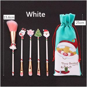 Party Favor 5st Christmas Makeup Brushes Set Kit Beautif Professional Make Up Brush Tools with DString Santa Claus Print Bag Xmas Gif Dhdof