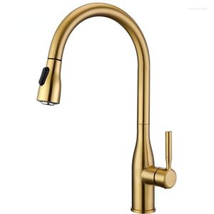 Küchenarmaturen, herausziehbarer Wasserhahn, Chrom/Bürste, Gold/Schwarz, Waschbecken-Mischbatterie, 360-Grad-Drehung