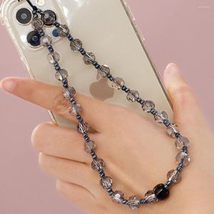 Takılar Ins Style Avrupa ve Amerikalı Minimalist Koyu Gri Kristal Boncuklu Boncuklu Kayıp Anti Anti Telefon Charm Zinciri Küçük Kolye