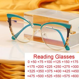 Solglasögon 2023 Vintage Cat Eye Reading Glasses Women Luxury Presbyopia Gereglasses Female TR90 Clear Lens Anti-Blue Light Metal Spectacle