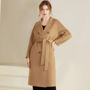Womens Wool Blends Autumn and Winter Cashmere Coat Womens Classic Doublebreasted Womens Thickened Doublesided Wool Long Coat MM 230906
