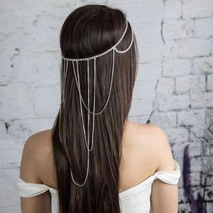 Grampos de cabelo feminino requintado e elegante longo borla strass corrente nupcial casamento headdress cristal testa acessórios