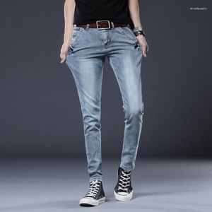 Men's Jeans Brand Vintage Men Slim Fit Slight Stretch Fading Design Denim Trousers Long Length Casual Clothes