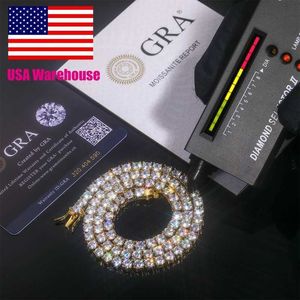 Drop Shipping Usa Warehouse in Stock 3mm 4mm 5mm Vvs Moissanite Tennis Chain 925 Sterling Silver Diamond Tennis Chain Necklace Bwaua