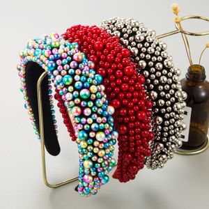 Headbands Fashion Baroque Sponge Full Pearl Wide Edge Women Handmade Beads HairBand Trend Banquet Hair Hoop Headwear 230907