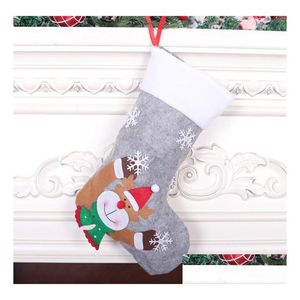 Decorazioni natalizie Calzini Decorazione Calze di caramelle Ciondolo albero di Natale grigio Grande calza di Natale con luci Borsa regalo di Natale per bambini Dh06Z