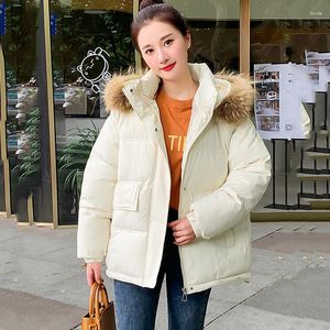 Women's Trench Coats Winter Female Thick Outwear Down Jackets 2023 Large Fur Collar Feather Short Jacket Women White Duck Hooded Loose Coat