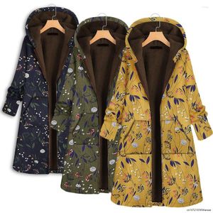 Casacos de trincheira femininos impressão jaqueta de inverno com capuz para mulheres parkas quentes 2023 senhoras grossas jaquetas à prova de vento casaco oversize