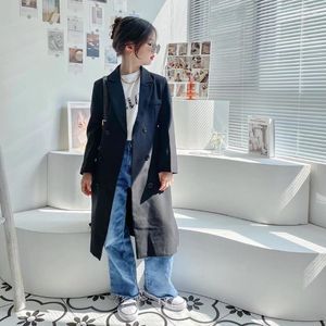 Cappotto Abbigliamento per bambini Ragazze Trench Primavera e autunno Alla moda stile coreano Lungo tinta unita doppio petto