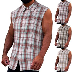 Homens camisetas Mens sem mangas camisa colete com punhos velhos e botões quadrados para verão moda lazer esportes sutiã top