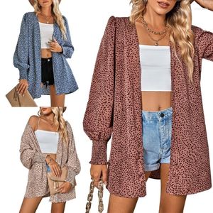 Camicette da donna Cardigan a maniche lunghe da donna Camicie casual leggere e larghe Camicie con colletto a V leopardato Abiti alla moda femminili Lavabili N7YE