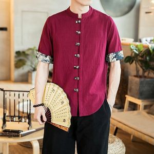 القمصان غير الرسمية للرجال بالإضافة إلى الحجم قميص الكتان الصيني على الطراز الصيني مريح مناسبة 5xl 4xl الأكمام القصيرة الصيفية رجال ماندرين بلوزة الرجال xxxxxl