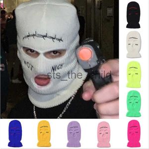 Beanie/Skull Caps NOT NICE Embroidery Full Face Cover Ski Mask Hats 3 Holes Balaclava Windproof Unisex Beanie Outdoor Sports Tactical Cs Knit Caps x0907