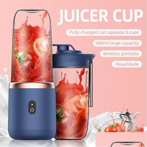 Frutas vegetais ferramentas 6 lâminas portátil espremedor copo suco de frutas matic pequeno smoothie elétrico liquidificador gelo crushcup processador alimentos dro dhjx4