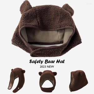 Berets American Y2K Safety Bear Bomber Chapéus Unissex Hip Hop Polar Fleece Quente Proteção de Orelha Gorros Homens Mulheres Fivela Magnética Chapéu de Esqui