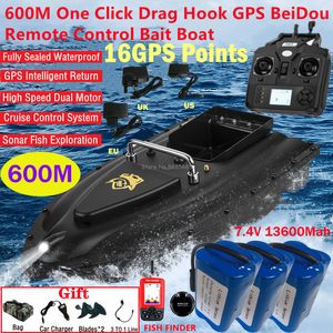 ElectricRC Boats 600M 16 GPS Auto Return Remote Control Fishing Boat 24G Lighting Smart Sonar Waterproof Cruise High Speed RC Bait 230906