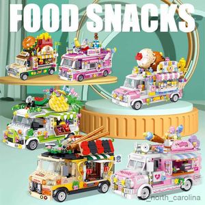 Block Snacks Shop Cake Hamburger Food Building Block Set Car Bus Camper Toys for Children R230907