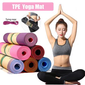 Yogamattor TPE Double Layer Nonslip Mat träningsplatta med positionslinje för fitnessgymnastik och Pilates Sports 230907