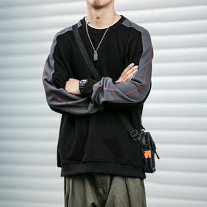 Hoodies masculinos moletom hip hop marca moda retalhos o-pescoço manga longa blusa com capuz masculino preto branco solto casual e170