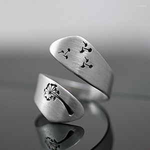 Cluster Rings Dandelion Seed 925 Vintage Silver Hand Brushed Winding Ring Jewelry For Women