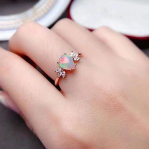 Cluster-Ringe Sterling Silber Opal Ring 6mm 8mm Natur 925 Schmuck Geschenk für Frau