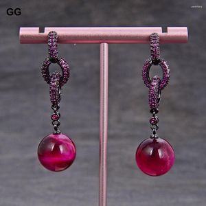 Orecchini pendenti GuaiGuai Gioielli Rotondi Occhio di tigre rosso Fucsia Cz Pave Ring Stud