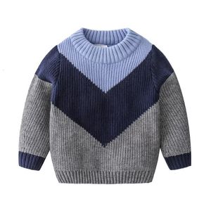 Pulôver inverno 3 4 5 6 7 8 9 10 12 anos crianças de malha tops bonito mistura cor patchwork pulôver suéter para crianças bebês meninos 230907