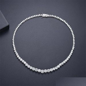 Pendanthalsband 2022 Top Sell Bride Tennis Necklace Sparkling Luxury Jewelry 18K White Gold Fill Round Cut Topaz Cz Diamond Gemstone Dhteb