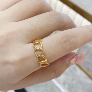 Anéis de cluster realmente 24k anel de ouro amarelo 3d mulheres 999 grande o link corrente banda bom presente