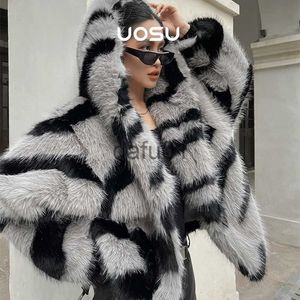 Women's Fur Faux Fur Oversized Hooded Faux Fox Fur Overcoat Women Y2k Cool Street Girls 2023 Winter Thick Warm Baggy Faux Fur Jacket Coat Outwear x0907