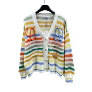 Designers Women Sweaters Fashion Lantern Sleeve Soft Sweater Cardigan Button Up Shirt Jacket Trimmed with Pin Pattern Crochet Crewel Mohair