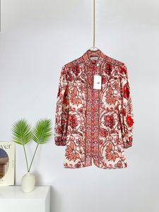 Women's Blouses & Shirts Australian Designer Shirt 2023 New Holiday Collection Light Brown Flower Women's Shirt274e