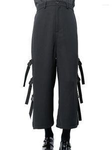 Calças masculinas casuais calças largas saia saco escolar fivela multi-botão original