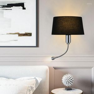 Lâmpada de parede tecido clássico interior moderno cabeceira applique murale luminária com leitura casa el luzes led decorativas